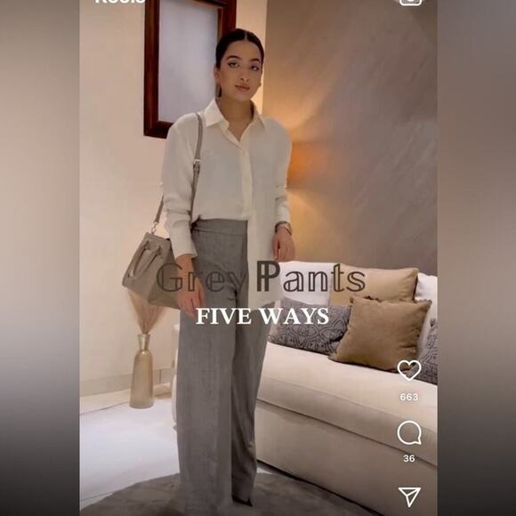 Zara Grey WIDE LEG HERRINGBONE PANTS Size Large - Picture 9 of 14